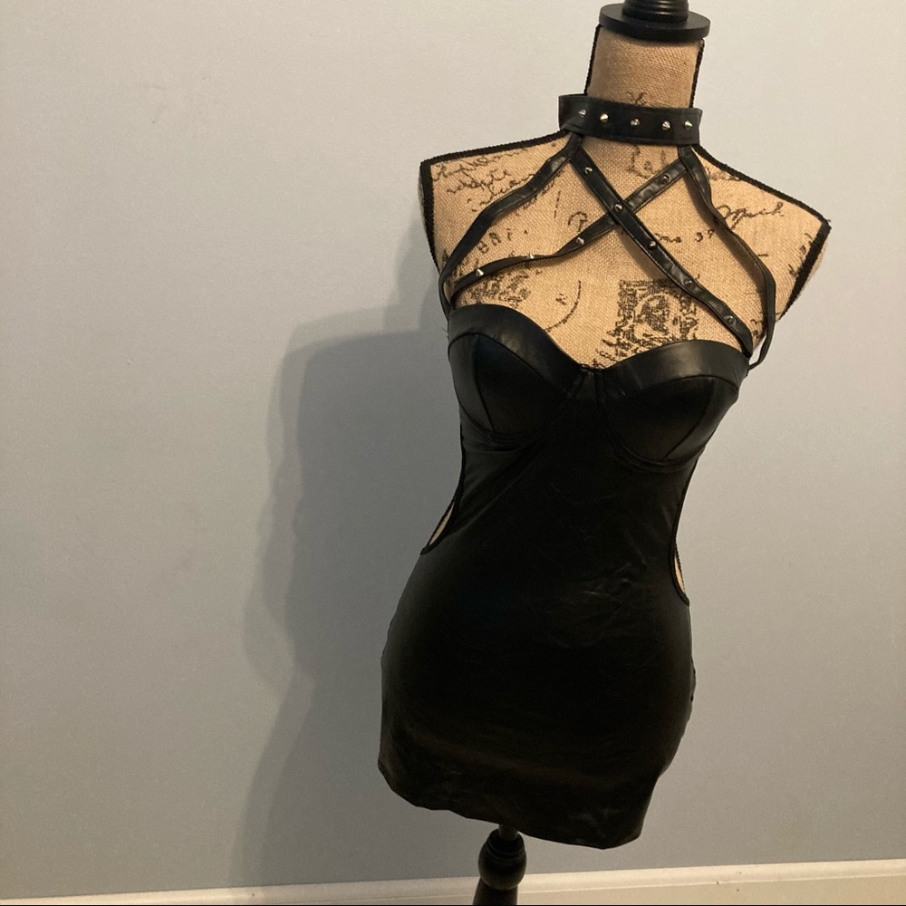 Domme style faux leather lingerie